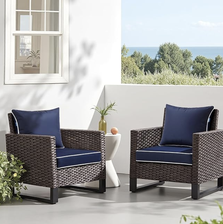 Top solid blue and white piping outdoor cushions on Amazon